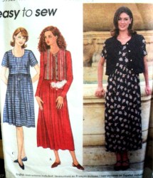 7199 SIMPLICITY  EZ PULLOVER SS-LS EMPIRE DRESS LENGTHS,VEST PATTERN XS-M